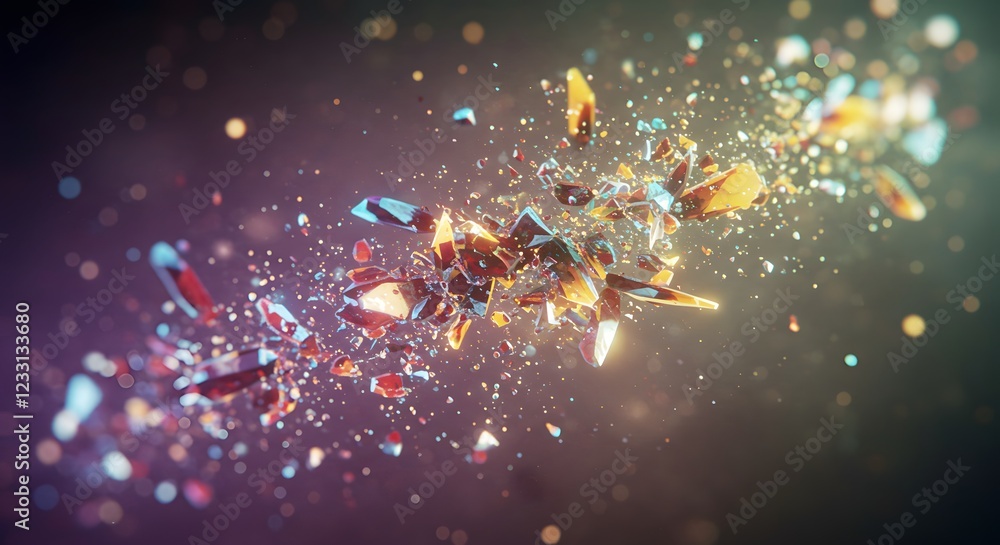 Poster shattered crystals exploding in a colorful burst