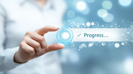 Fototapeta premium Interactive digital progress bar with hand gesture control, symbolizing technology innovation, business advancement, and future-oriented system optimization, Generative AI