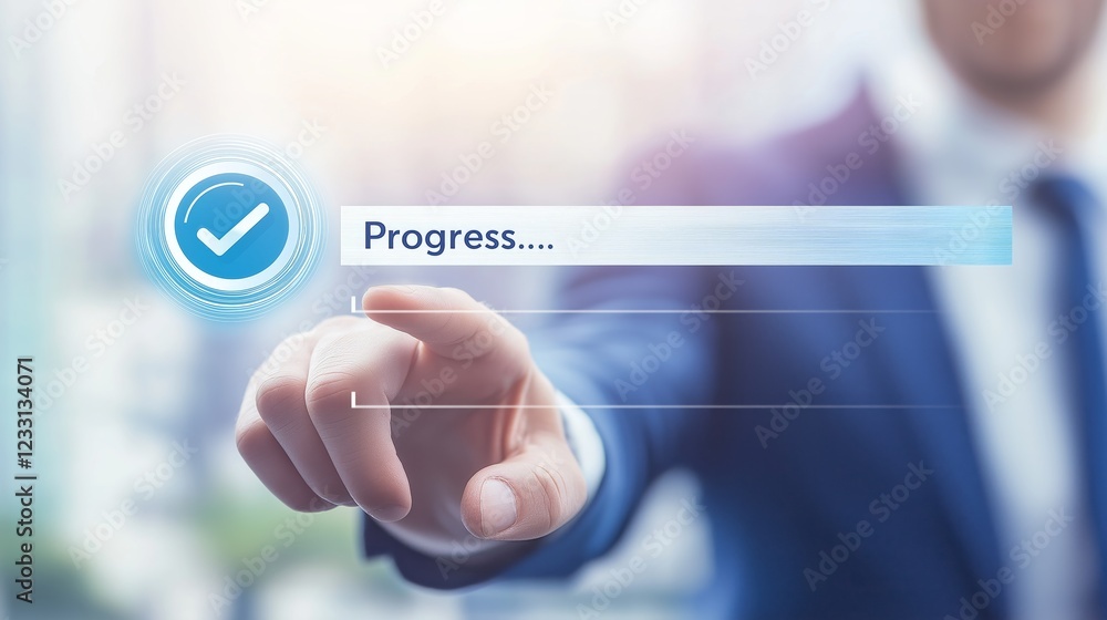 Aufkleber Interactive digital progress bar with hand gesture control, symbolizing technology innovation, business advancement, and future-oriented system optimization, Generative AI