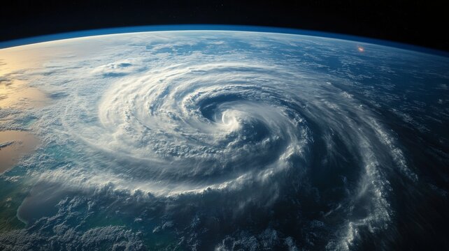 A swirling tropical cyclone seen from space.