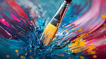 Obraz premium Paintbrush blending colors on abstract canvas 