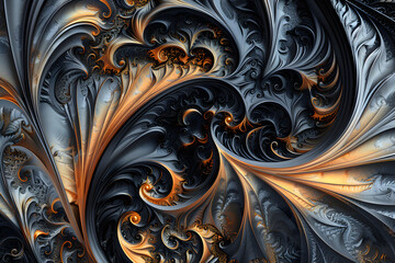 Elegant Abstract Flourishes: An Intricate Digital Art of Swirls, Curves, and Ornate Patterns Creating Visual Harmony