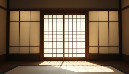 Serene Japanese Room With Shoji Screens And Sunlight