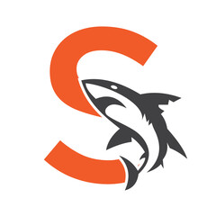 Initial Monogram Letter S Dolphin Logo Design Concept With Whale Symbol