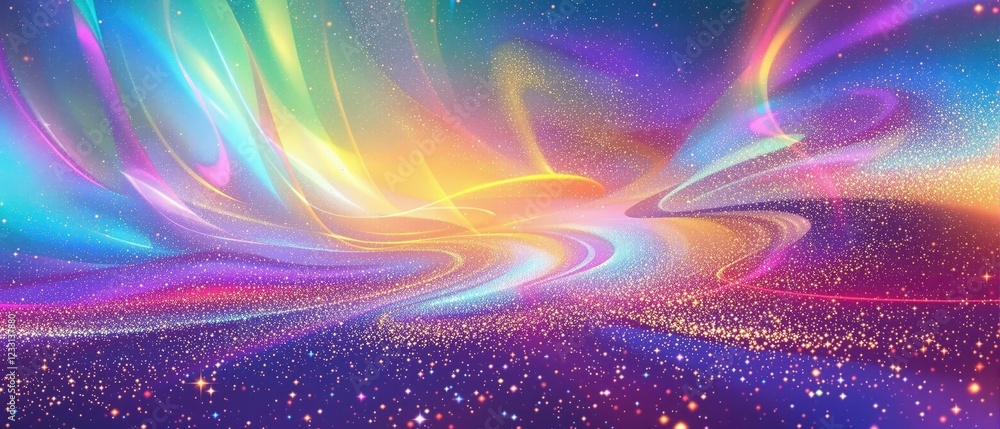 Poster iridescent light and colors in a beautiful abstract shiny background with sparkles and shine, radian