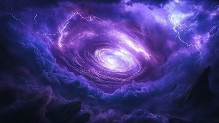 Purple vortex of energy and lightning storm.