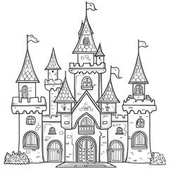 Obraz premium Fairytale castle illustration, line drawing.