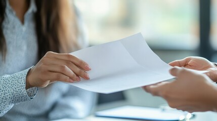 Indian businesswoman leader give team members printed materials for review and analysis. Boss presenting to corporate partners new project plan, business strategy documents papers at meeting concept