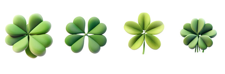 PNG clover 3d icons and objects collection, in cartoon style minimal on transparent, white background, isolate