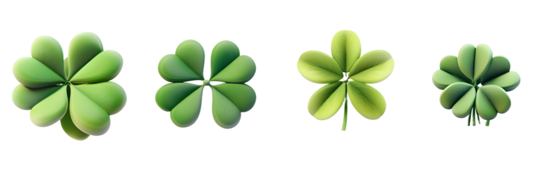 PNG clover 3d icons and objects collection, in cartoon style minimal on transparent, white background, isolate