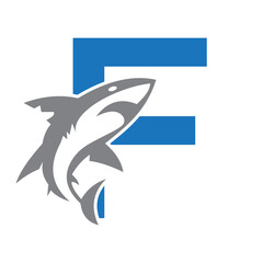 Initial Monogram Letter F Dolphin Logo Design Concept With Whale Symbol