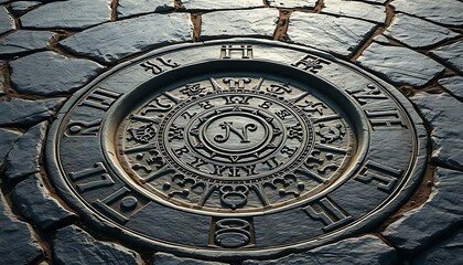 Obraz premium Intricate Stone Clock Design With Zodiac Symbols
