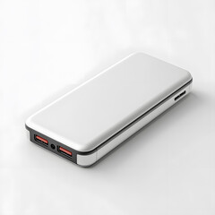sleek, modern portable power bank with dual USB ports and minimalist design