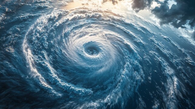 Powerful cyclone swirling over the ocean.