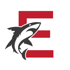 Initial Monogram Letter E Dolphin Logo Design Concept With Whale Symbol