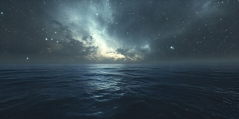 Starry Sky Over a Tranquil Ocean with Soft Waves for a Peaceful Night