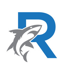 Initial Monogram Letter R Dolphin Logo Design Concept With Whale Symbol