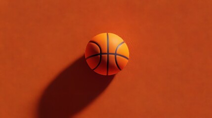 Obraz premium Top view of an orange basketball on a vintage brown court floor, with clean copy space for promotional sports content