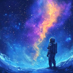 Obraz premium Astronaut gazing at a vibrant cosmic nebula