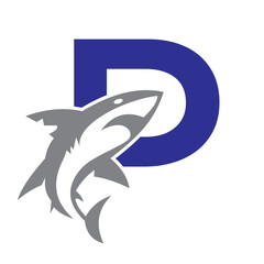 Initial Monogram Letter P Dolphin Logo Design Concept With Whale Symbol