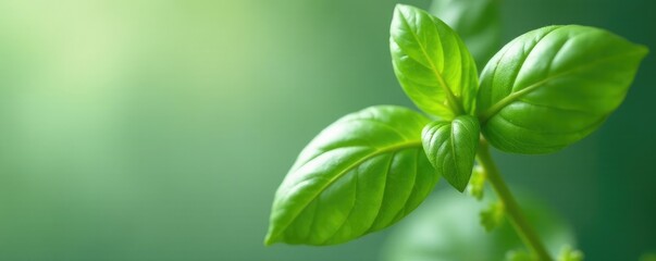 Delicate white and green basil leaves on a stem, nature, leaf
