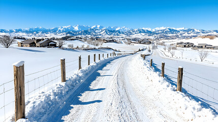 Obraz premium Snowy country road winding towards mountains