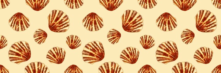 Semirealistic pattern of shell .Hand-drawn shell pattern. Shell isolated pattern for background. Spring, summer, autum season concept, Easter, nature. Design for card, print, and cover.