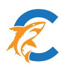 Initial Monogram Letter C Dolphin Logo Design Concept With Whale Symbol