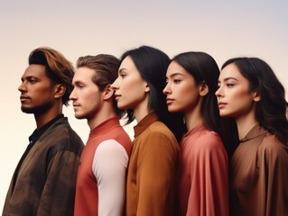 Fototapeta premium Diversity ethnicity group of people facing to same direction poster style