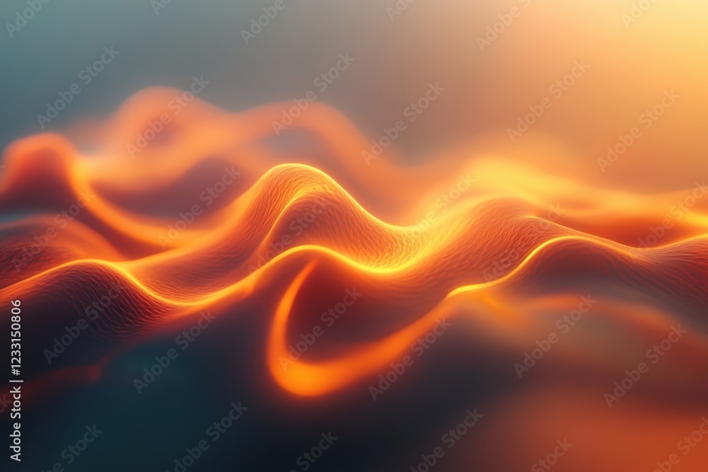 Poster flowing waves of light create a mesmerizing visual display in soft hues of orange