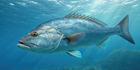 Large Blue Victoria Mouthbrooder Fish in Water Environment, water environment, rocks, natural setting
