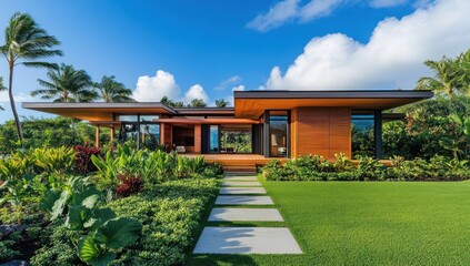 Fototapeta premium Modern Tropical House Design: Luxurious Hawaiian Home