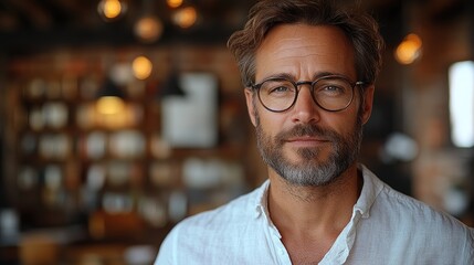 Obraz premium Portrait of a man with glasses and a beard against a blurred background