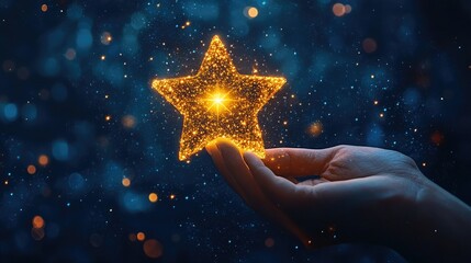 A Hand Gently Holds A Sparkling Golden Star