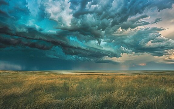 Intense clouds creating a dramatic scene over golden farmland - Powered by Adobe