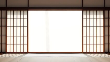 Tranquil Japanese Room Shoji Screens Bright Sunlight
