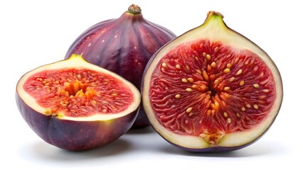 Fresh Figs Cut in Half on White Background