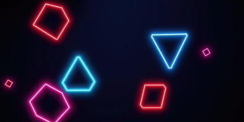 Neon Lit Geometric Shapes on Dark Canvas, dark canvas, geometric shapes