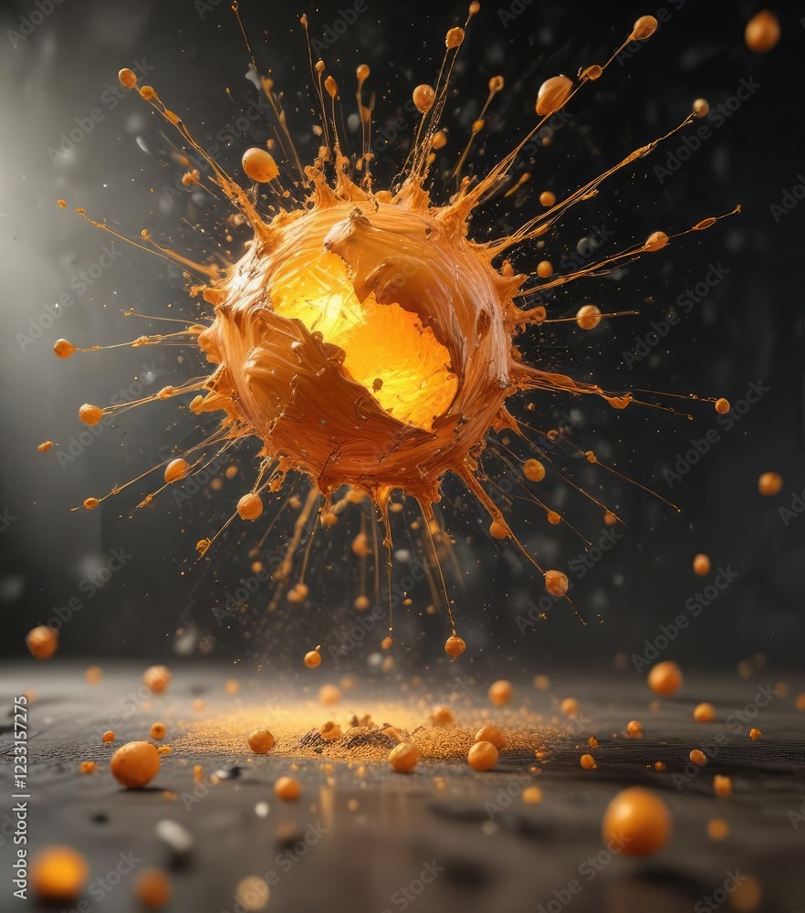 Poster orange particle swarm with movement and blur effect, dynamic, effect, artistic