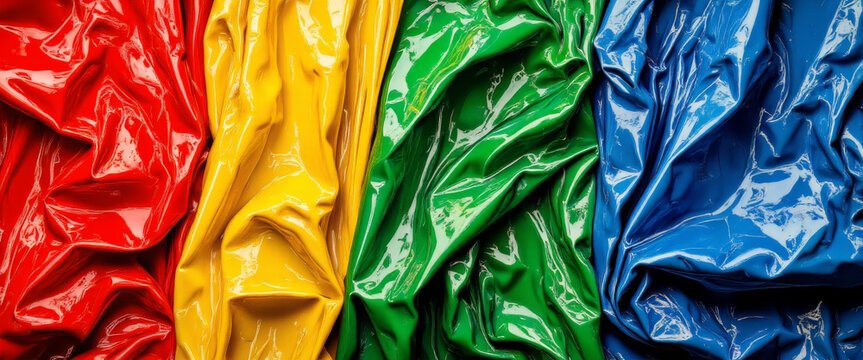 Colorful wrinkled fabric in bright hues with a vibrant mood representing creativity against a smooth backdrop