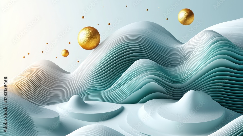Aufkleber dynamic abstract wave patterns digital space 3d render modern aesthetics side view visual art concep
