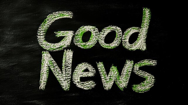 Chalkboard Message Showing Good News Written In Green And White