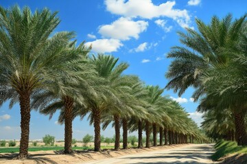 Palm Tree Lined Road Under a Blue Sky