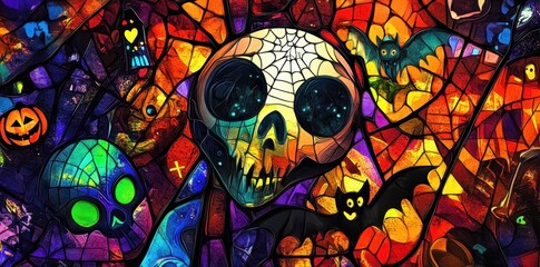 Halloween Skull Stained Glass Mosaic Artwork