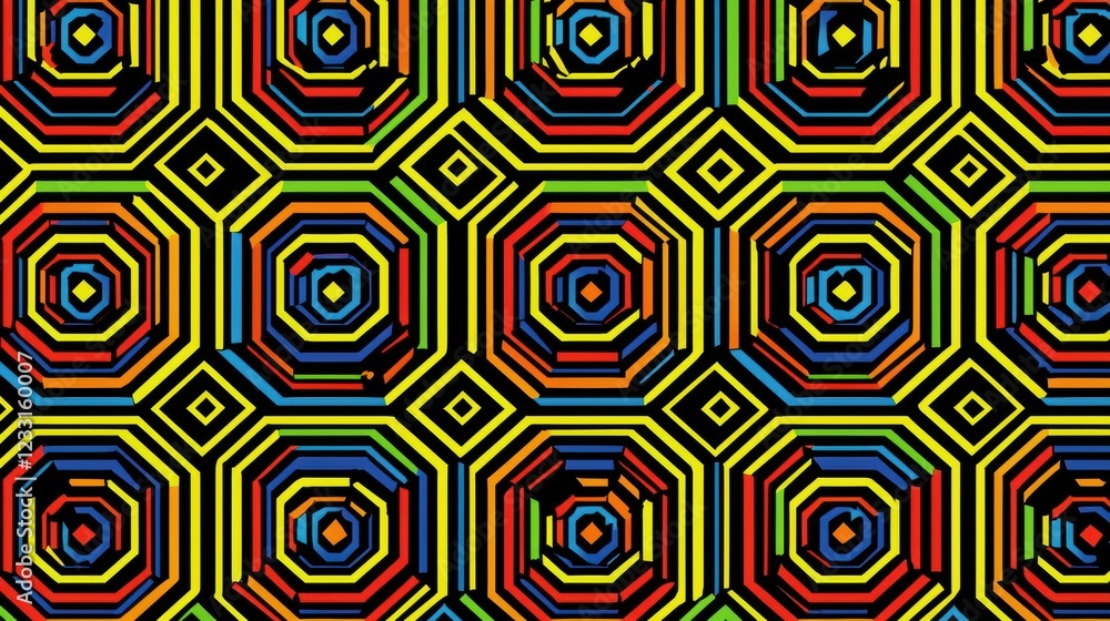 Poster colorful hexagonal pattern design abstract art digital artwork vibrant environment top-down view vis