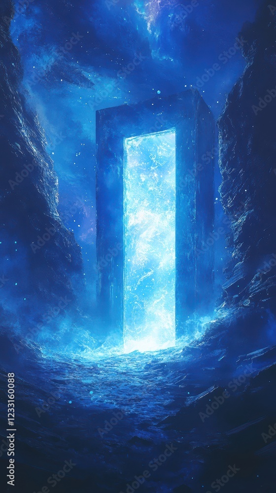 Poster celestial gateway awaits within frozen landscape