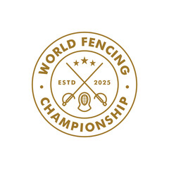 Vintage retro world fencing championship logo emblem design for t shirt print or embroidery