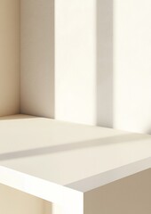 Minimalist 3D Rendering of White Laminate Desk in Bright Studio - Perfect Backdrop for Product Displays & Presentations