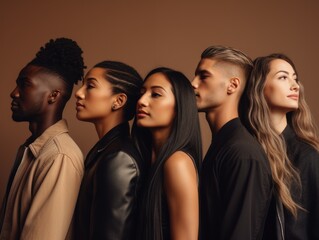 Obraz premium Diversity ethnicity group of people facing to same direction poster style