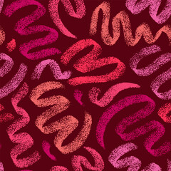 Abstract textured hand drawn swirl shapes background in shades of red. Vector seamless pattern with artistic wavy lines. Minimalistic hand drawn backdrop.